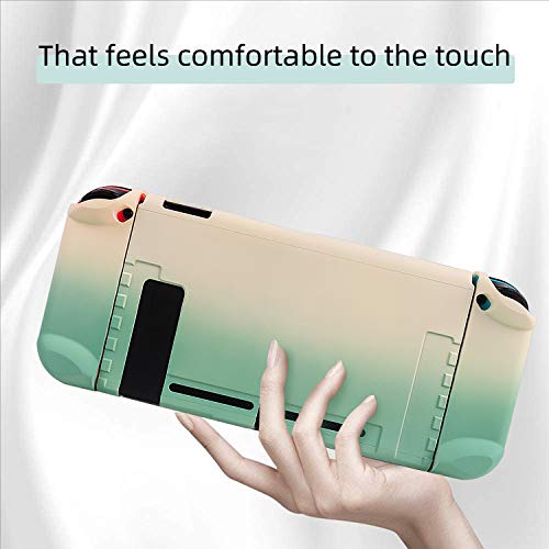 Case for Nintendo Switch,Seperatable Protective Stand Cover for Console and Joycon Controller Handles,with 1 pair Thumb Grip Caps Paw Cute-Green for Animal Crossing