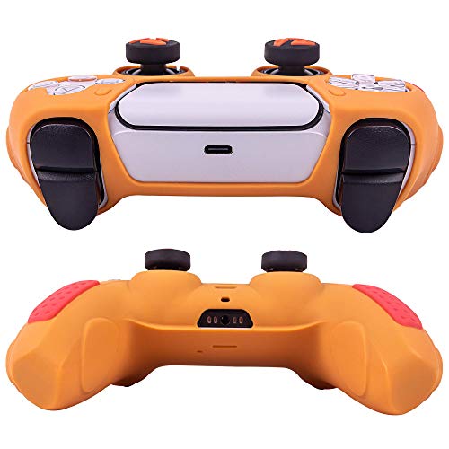 CHIN FAI for PS5 Controller Skin,Anti Slip Silicone Grip Case Protector compatible with Play Station 5 Dual Sense Controller,with 6pcs Thumb Grip Caps-Orange