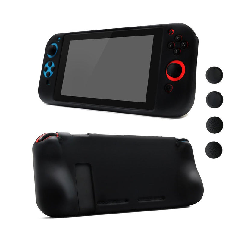 Silicone Skin Comfort Grip Case Anti-Slip Full Body Protective Case Cover for Nintendo Switch Console & Joy-con [4 Thumb Stick Caps][Handles for Gaming], (Black) [video game]