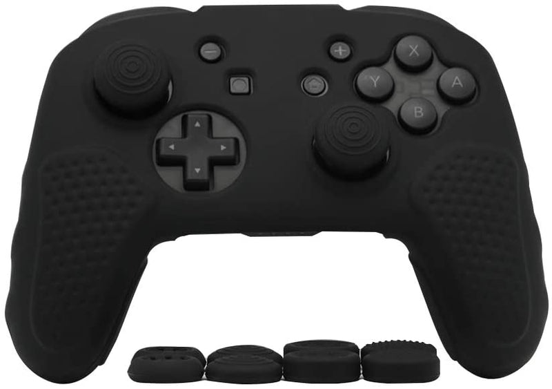 CHINFAI Silicone Case Grip for Nintendo Switch Pro Controller with 4 Pair/8 Pcs Thumbstick Caps, (Black)