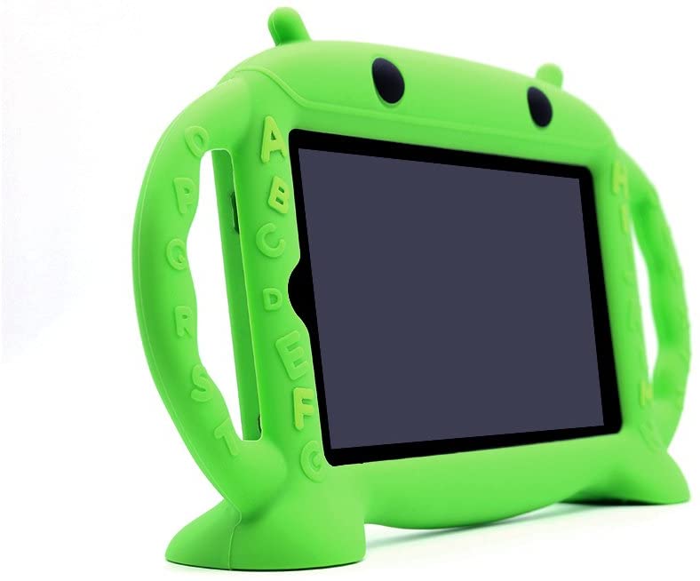 Kids Proof Case for Samsung 7 inch Tablet Galaxy Tab A/3/3 Lite/4/E Lite 7.0-CHINFAI [Cartoon Robot Series] Silicone Handle Stand Case Cover for Tablet SM-T280/T113/T230 (Green)