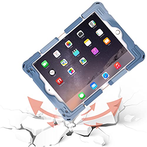 Case for iPad 2018 (6th Gen) - iPad 2017 (5th Gen) - iPad Pro 9.7 - iPad Air 2 & 1 – Gradient Untra Thin Shock Proof Silicone Case, Stand & Hand Grip Function, Shoulder Strap [Pencil Holder] (Blue)