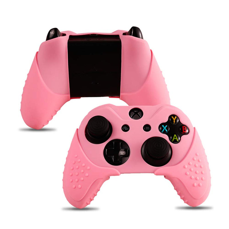 CHINFAI Xbox One S/X Controller Grip Skin Anti-Slip Silicone Protective Cover Case for Xbox 1 Controller with 4 Set Thumbstick Caps (Pink)