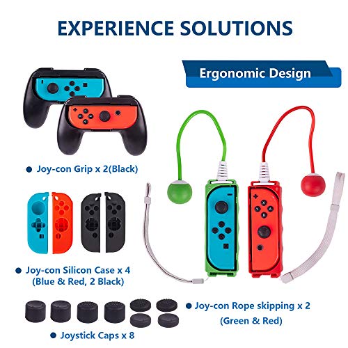 Switch Accessories Bundle 12 in 1,Switch Carry Case,Charging Dock and Cable, Game Card Storage holder,Joycon Jump Rope,Thumb Grips Caps,Stand Grip Case for Nintendo Switch Console and Joycon