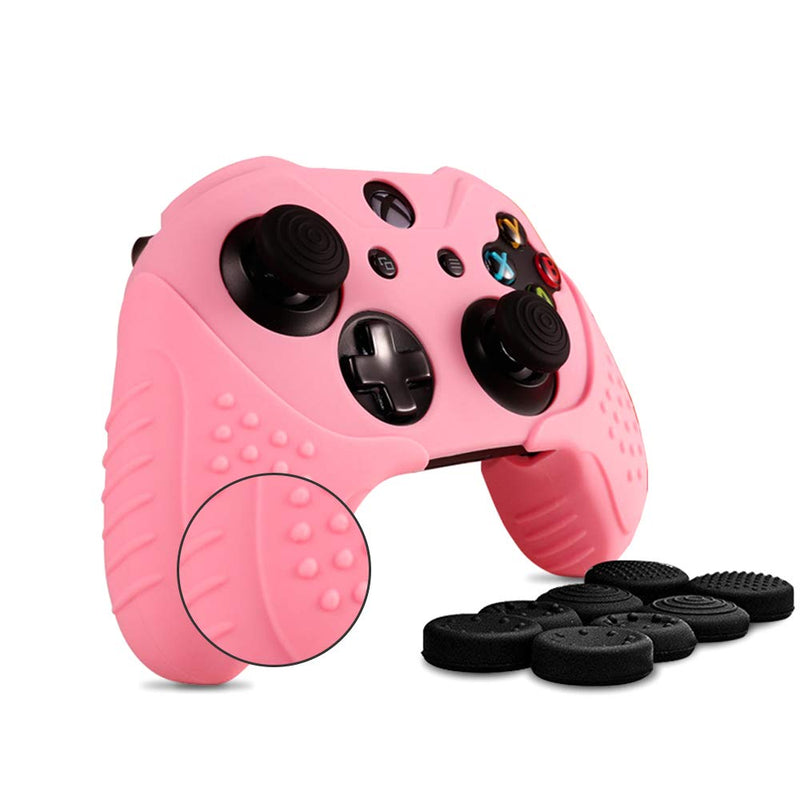 CHINFAI Xbox One S/X Controller Grip Skin Anti-Slip Silicone Protective Cover Case for Xbox 1 Controller with 4 Set Thumbstick Caps (Pink)