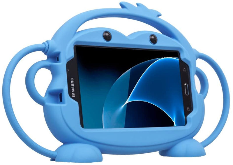 Kids Case for Samsung Galaxy Tab A/3/3 Lite/4/E Lite 7.0 inch Tablet - CHINFAI [Double-Faced Monkey Series] Shock Proof Silicone Handle Stand Protective Cover for Samsung 7" Tablet (Blue)