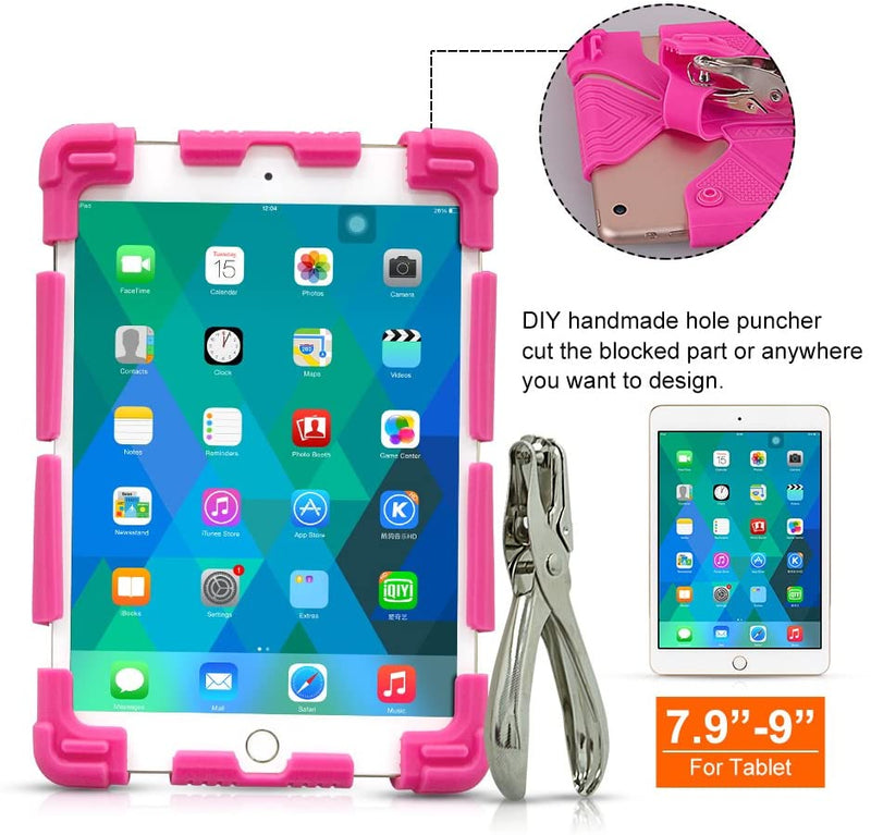 CHINFAI Universal 8 inch Tablet Case, Silicone Protective Cover 7.9"-9" for Galaxy Tab 4/A/S2/E 8.0, F i r e HD 8/HDX, iPad Mini 1/2/3/4/5, AT&T/Verizon/Alcatel 8" Tablet with DIY Puncher