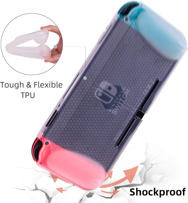 CHIN FAI Hard Shell Case for Nintendo Switch, TPU Protector Case Wide Grip Cover for Switch 2017 [Self Stand][4 Thumb Stick Caps] (Clear)