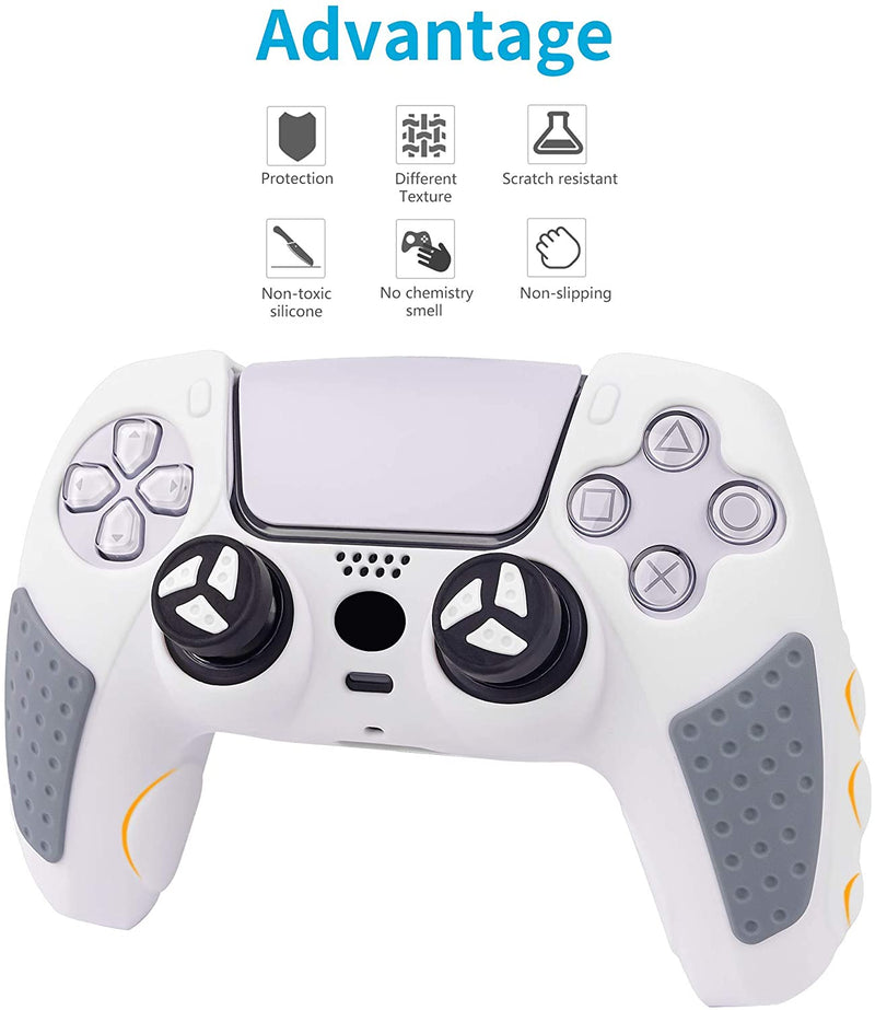 PS5 Controller Grip Cover, Chin FAI Anti-Slip Silicone Skin Protective Cover Case for Playstation 5 DualSense Wireless Controller with 6 Thumb Grip Caps (Dual Color-White)