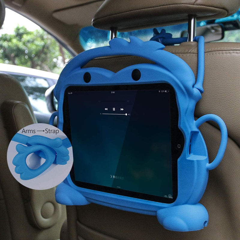 CHIN FAI iPad 2 3 4 Case for Kids, Child Proof Silicone Protective Car Case Cute Monkey Handle Stand Cover for Apple iPad 2nd 3rd 4th Generation (Blue)