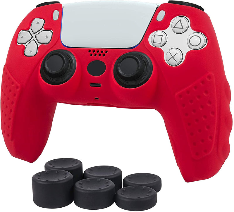 PS5 Controller Grip Cover, Chin FAI Anti-Slip Silicone Skin Protective Cover Case for Playstation 5 DualSense Wireless Controller with 6 Thumb Grip Caps (Red)