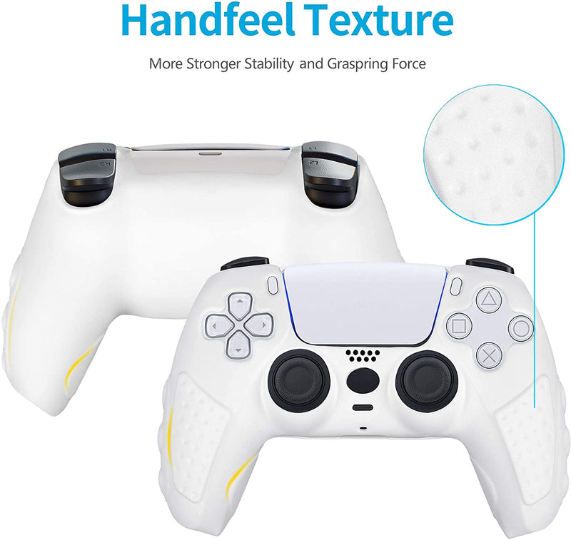 PS5 Controller Grip Cover, Chin FAI Anti-Slip Silicone Skin Protective Cover Case for Playstation 5 DualSense Wireless Controller with 6 Thumb Grip Caps (White)