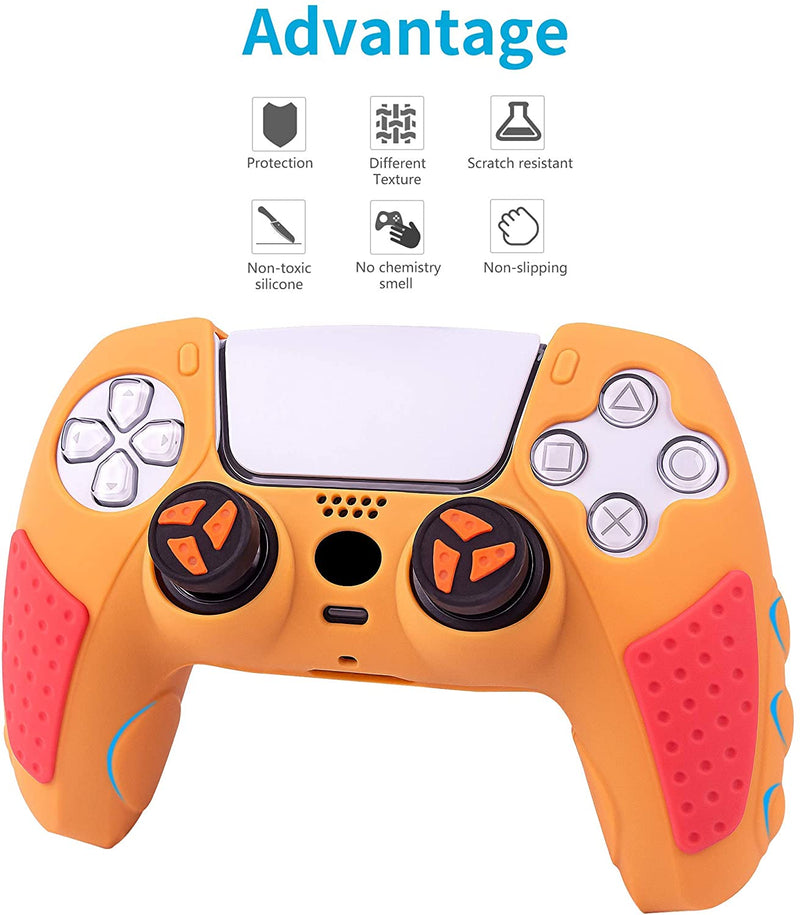 PS5 Controller Grip Cover, Chin FAI Anti-Slip Silicone Skin Protective Cover Case for Playstation 5 DualSense Wireless Controller with 6 Thumb Grip Caps (Dual Color-Orange)