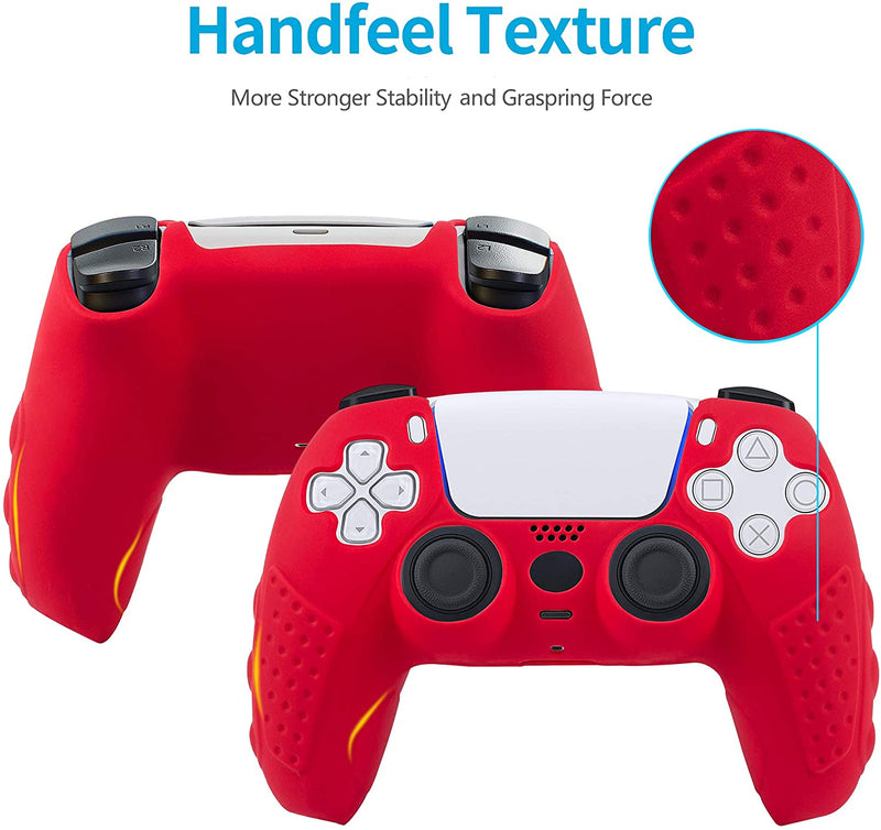 PS5 Controller Grip Cover, Chin FAI Anti-Slip Silicone Skin Protective Cover Case for Playstation 5 DualSense Wireless Controller with 6 Thumb Grip Caps (Red)