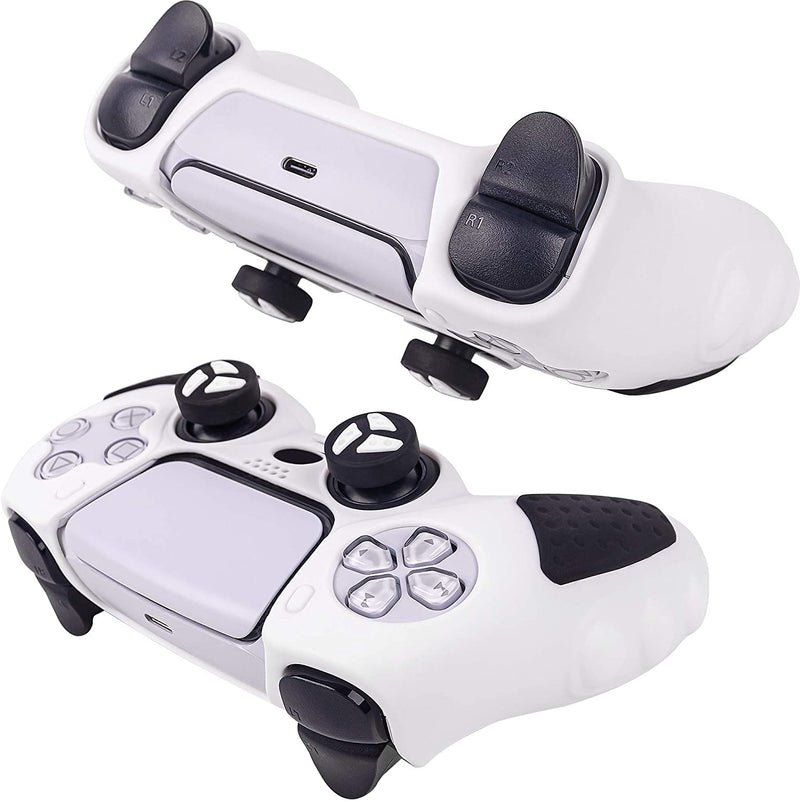 PS5 Controller Grip Cover, Chin FAI Anti-Slip Silicone Skin Protective Cover Case for Playstation 5 DualSense Wireless Controller with 6 Thumb Grip Caps (Dual Color-White & Black)