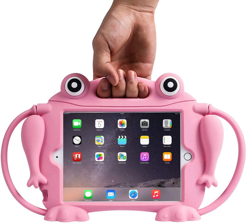 Kids Case for iPad Mini 1 2 3 4 5 - CHIN FAI [Eye Popping Frog] Shockproof Silicone Handle Stand Protective Cover for Apple 5th Generation iPad Mini 2019 and iPad Mini with Retina Display (Pink)