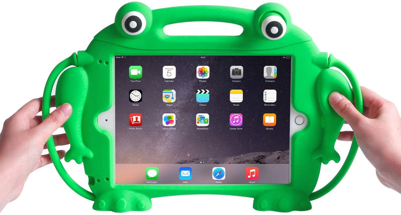 CHIN FAI Kids Case for iPad 9.7 2018 2017 / iPad Air 1 2 / iPad Pro - [Eye Popping Toys] Shockproof Silicone Handle Stand Frog Protective Cover for Apple iPad 5th 6th Generation (Green)