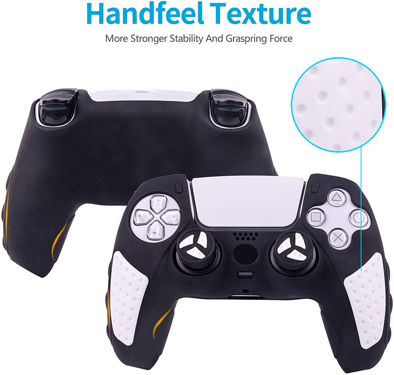 PS5 Controller Grip Cover, Chin FAI Anti-Slip Silicone Skin Protective Cover Case for Playstation 5 DualSense Wireless Controller with 6 Thumb Grip Caps (Dual Color-Black/White)