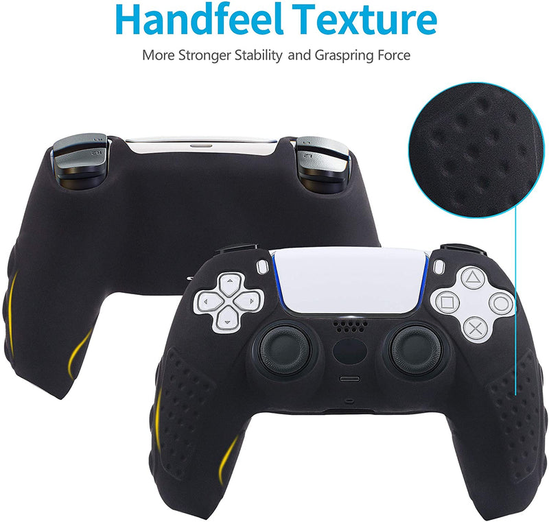 PS5 Controller Grip Cover, Chin FAI Anti-Slip Silicone Skin Protective Cover Case for Playstation 5 DualSense Wireless Controller with 6 Thumb Grip Caps (Black)