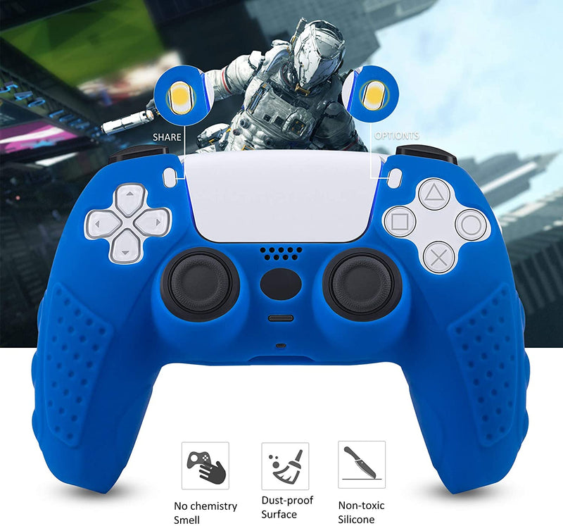 PS5 Controller Grip Cover, Chin FAI Anti-Slip Silicone Skin Protective Cover Case for Playstation 5 DualSense Wireless Controller with 6 Thumb Grip Caps (Blue)