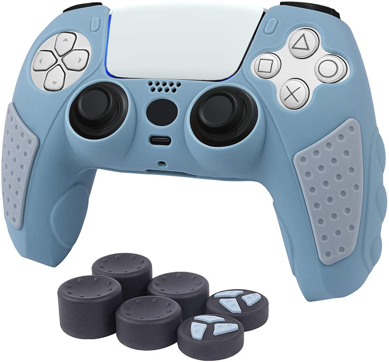 PS5 Controller Grip Cover, Chin FAI Anti-Slip Silicone Skin Protective Cover Case for Playstation 5 DualSense Wireless Controller with 6 Thumb Grip Caps (Dual Color-Grey)