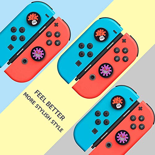 Thumb Grip for Nintendo Switch/Switch Lite, Silicone Analog Thumb Grip Caps Sets Joystick Cap Covers for Nintend Switch/Switch Lite,Set of 2 designs 4pcs-Social Distance Memory-Purple Black