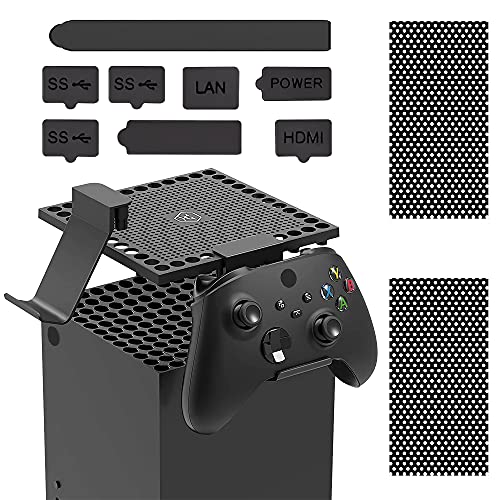 Dust Cover Set for Xbox Series X Console, Dust Filter Covers with 2 Controller Holder Hanger Stand and 8 Dust Plugs Compatible with Xbox Series X