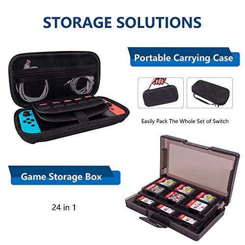 Switch Accessories Bundle 12 in 1,Switch Carry Case,Charging Dock and Cable, Game Card Storage holder,Joycon Jump Rope,Thumb Grips Caps,Stand Grip Case for Nintendo Switch Console and Joycon